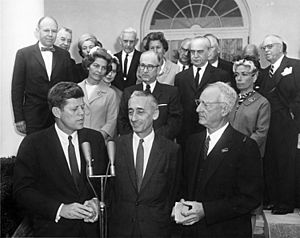 Pres. Kennedy Awards the National Geographic Society's Gold Medal to Jacques Cousteau