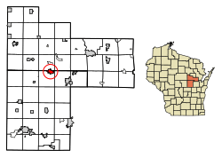 Location of Marion in Waupaca (below) and Shawano (above) Counties, Wisconsin.