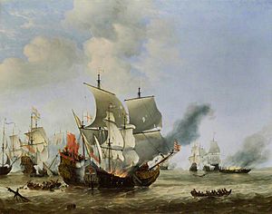 The Burning of the 'Andrew' at the Battle of Scheveningen, by Willem van de Velde the younger WLC P77-001.jpg