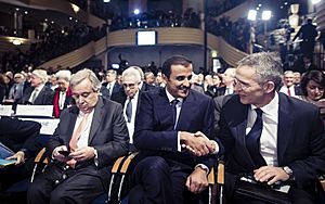 António Guterres, Sheikh Tamim Al-Thani und Jens Stoltenberg MSC 2018