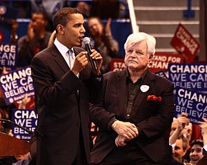 Barack Obama and Ted Kennedy in Hartford, February 4, 2008