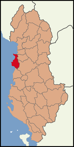 Map showing Durrës district within Albania