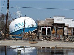 Fallen water tower following Hurricane Katrina