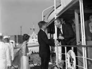 John Connally welcoming President Kennedy Aboard Sequoia July 11, 1963
