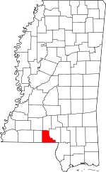 Map of Mississippi highlighting Walthall County