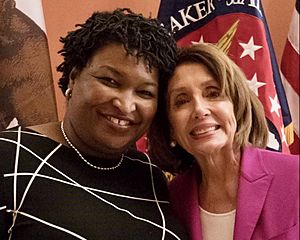 Nancy Pelosi meets with Stacey Abrams (cropped)a