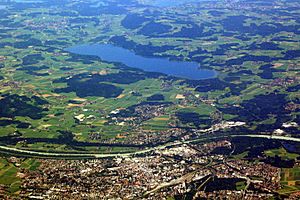 2010 aerial photo of Rosenheim and Simssee.