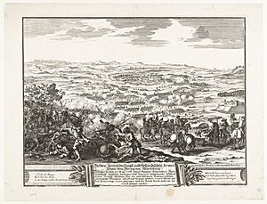 Slag bij Ramillies, 1706 Helden-Streich der Engel- und Holländischen Armée Unter dem Herzog von Marleburg Welchen Er den 23 Maji 1706 (..) (titel op object), RP-P-1910-2232