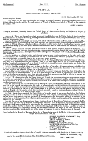 Treaty of Tripoli as communicated to Congress 1797