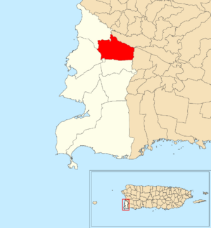 Location of Bajura within the municipality of Cabo Rojo shown in red