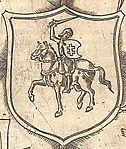 Coat of arms of Lithuania Vytis (Waykimas), depicted in the Coat of arms of Aleksandras Jogailaitis, 1501