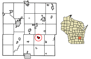 Location of Hustisford in Dodge County, Wisconsin.