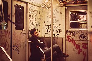 Heavily tagged subway car in NY