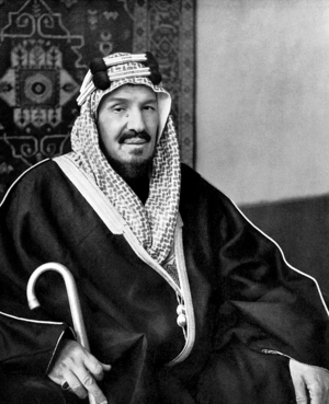Photo of Ibn Saud in traditional Arab clothing