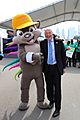 Mascot Pachi greets US Ambassador Bruce Heyman at the 2015 Pan American Games (18959014963)