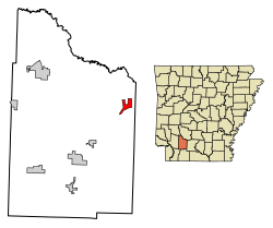 Location of Bluff City in Nevada County, Arkansas.