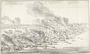 Robert Holmes steekt de Hollandse vloot bij Terschelling in brand Robert Holmes laat de Nederlandse vloot voor Terschelling in brand steken, 19 augustus 1666, RP-T-1905-20