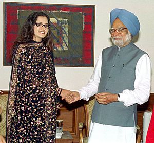 The renowned Tennis Player Ms. Sania Mirza calls on the Prime Minister, Dr. Manmohan Singh in New Delhi on February 18, 2005