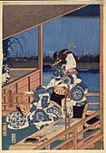 Brooklyn Museum - Moonlight View of Tsukuda with Lady on a Balcony - Utagawa Hiroshige (Ando)
