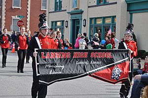 Lansing High School band marching in the 2015 Veterans Day Parade