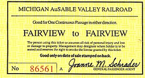 Michigan AuSable Valley Railroad ticket