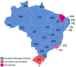 1998 Brazilian presidential election map (Round 1)