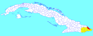 Baracoa municipality (red) within  Guantánamo Province (yellow) and Cuba