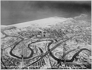 Downtown Cleveland, Ohio, in winter, from the air, 12-1937 - NARA - 512842