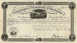 Philadelphia, Germantown & Norristown Railroad stock certificate 1852