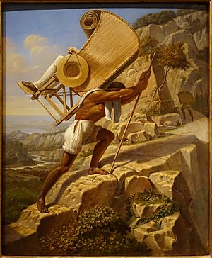 The artist carried in a sillero over the Chiapas from Palenque to Ocosingo, Mexico, by Johann Friedrich Waldeck, French, c. 1833, oil on wood panel - Princeton University Art Museum - DSC07048