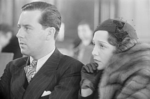 Actor Ben Lyon with his wife, actress Bebe Daniels, during a trial for Albert F. Holland