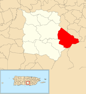 Location of Cuyón within the municipality of Coamo shown in red
