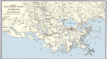 Map depicting Louisiana and the Lower Mississippi during the time of the Civil War.