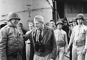 Major General Patton and Rear Admiral Hewitt on USS Augusta (CA-31), circa in November 1942 (80-G-30116)