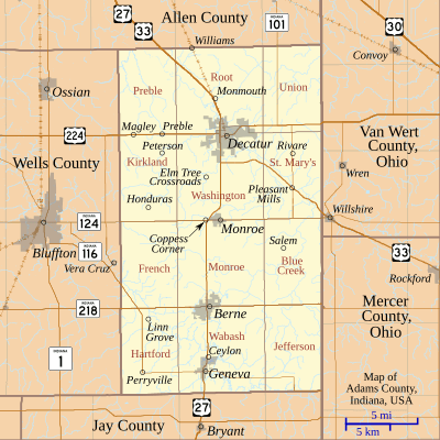 Map of Adams County, Indiana