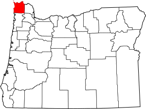 Map of Oregon highlighting Clatsop County