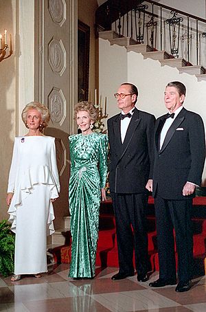President Ronald Reagan, President Jacques Chirac, Nancy Reagan and Bernadette Chirac