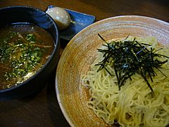 Tsukemen, noodles topped with sliced nori
