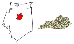 Location of Glasgow in Barren County, Kentucky.