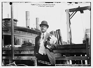 Emmett J. Scott, Negro member of Liberian Commission, at boat dock, New York LCCN2014683293