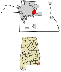 Location of Cowarts in Houston County, Alabama.