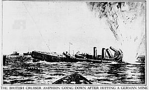 The British Cruiser HMS Amphion Going Down After Hitting a German Mine 6 August 1914 North Sea