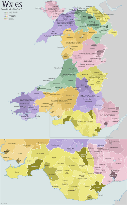 Wales Administration Map 1947