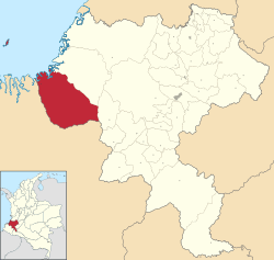 Location of the municipality and town of Guapi, Cauca in the Cauca Department of Colombia.
