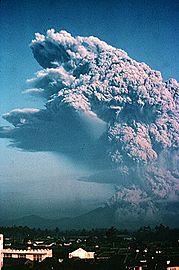 A photograph depicting plinian eruption.
