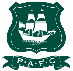 Plymouth Argyle's crest: The initials " underneath a shield featuring a ship called the Mayflower in full sail.