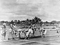 RAF 5353 Airfield Construction Wing and Japanese POWs improving runway of RAF Changi in 1946