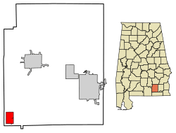 Location of Kinston in Coffee County, Alabama.