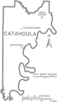 Map of Catahoula Parish Louisiana With Municipal Labels