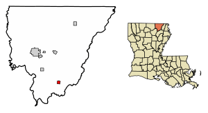 Location of Oak Ridge in Morehouse Parish, Louisiana.